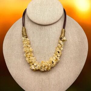 Fabulous Vintage Handcrafted Genuine Citrine Chip and Leather Necklace